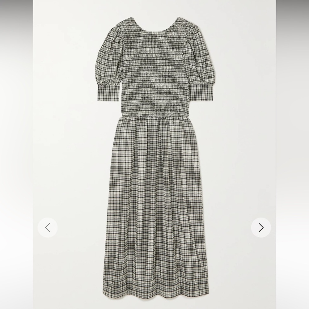 GANNI Stretch Seersucker Smocked Maxi Dress - Picture 5 of 11